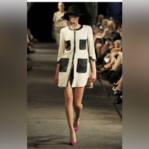 By Malene Birger Runway Colorblock Wool Coat with Leather Pockets Size 2